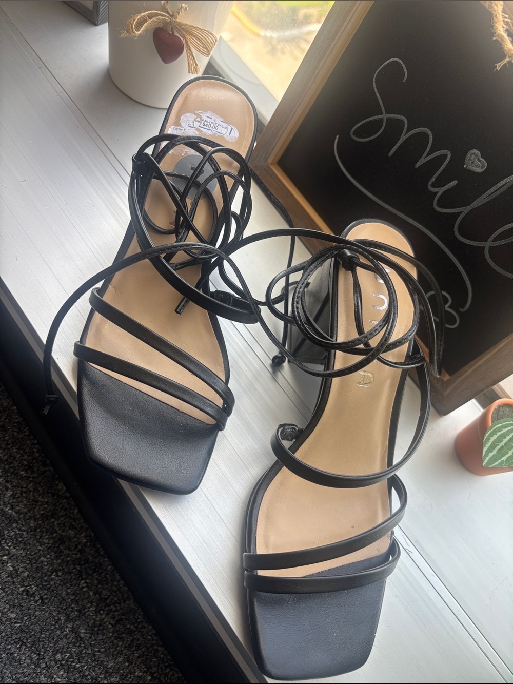 Charles & Keith Black Lace-Up Strappy Sandals
